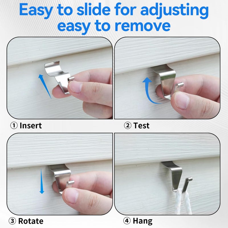 Amuille 20 Pack Vinyl Siding Hooks, No Hole Siding Hanging Hangers, Heavy-Duty Stainless Steel Vinyl Siding Hanger, Reusable Siding Clips for Hanging Holiday Decorations, Plaques, String Light - Image 5